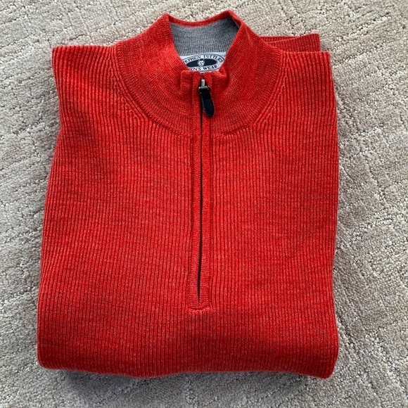 Merino Wool Extra Fine Quarter Zip Sunset Burnt Orange Sweater Men Medium NWT - Picture 1 of 7